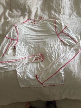 White Long Sleeve Top with Pink Lettuce Edge - FP movement
